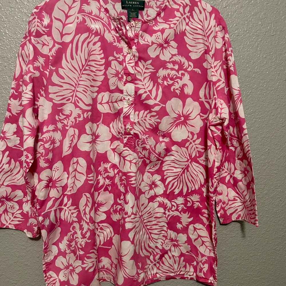 Ralph Lauren Pink and White Floral Blouse